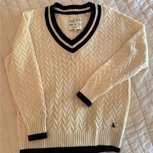Jack Wills V-Neck Sweater in Cream with Black Trim